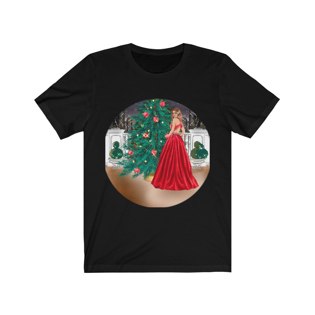 Lady in Red Holiday Printed Tee || Red Tshirt for Women || Red Top Tee