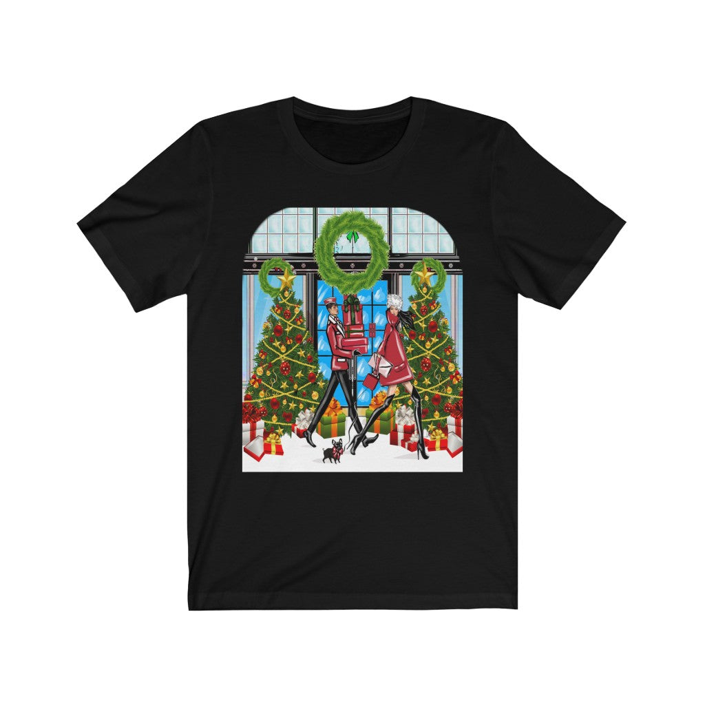Christmas Scene with Puppy - Printed Tee || Adult Unisex T-Shirt