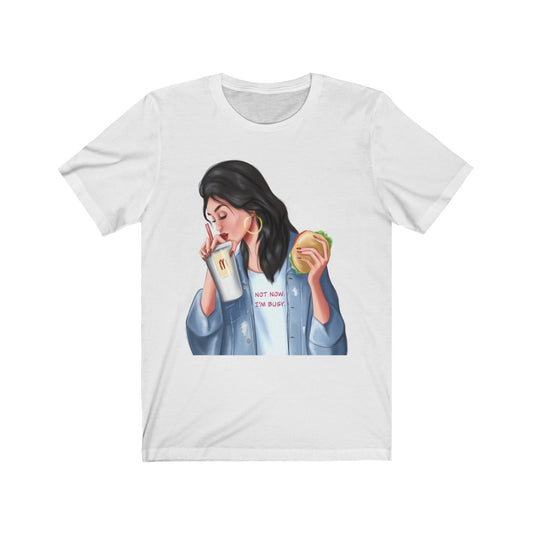 Woman Eating Hamburger Tee - Printed Tee || Hamburger Top for women