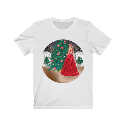 Lady in Red Holiday Printed Tee || Red Tshirt for Women || Red Top Tee